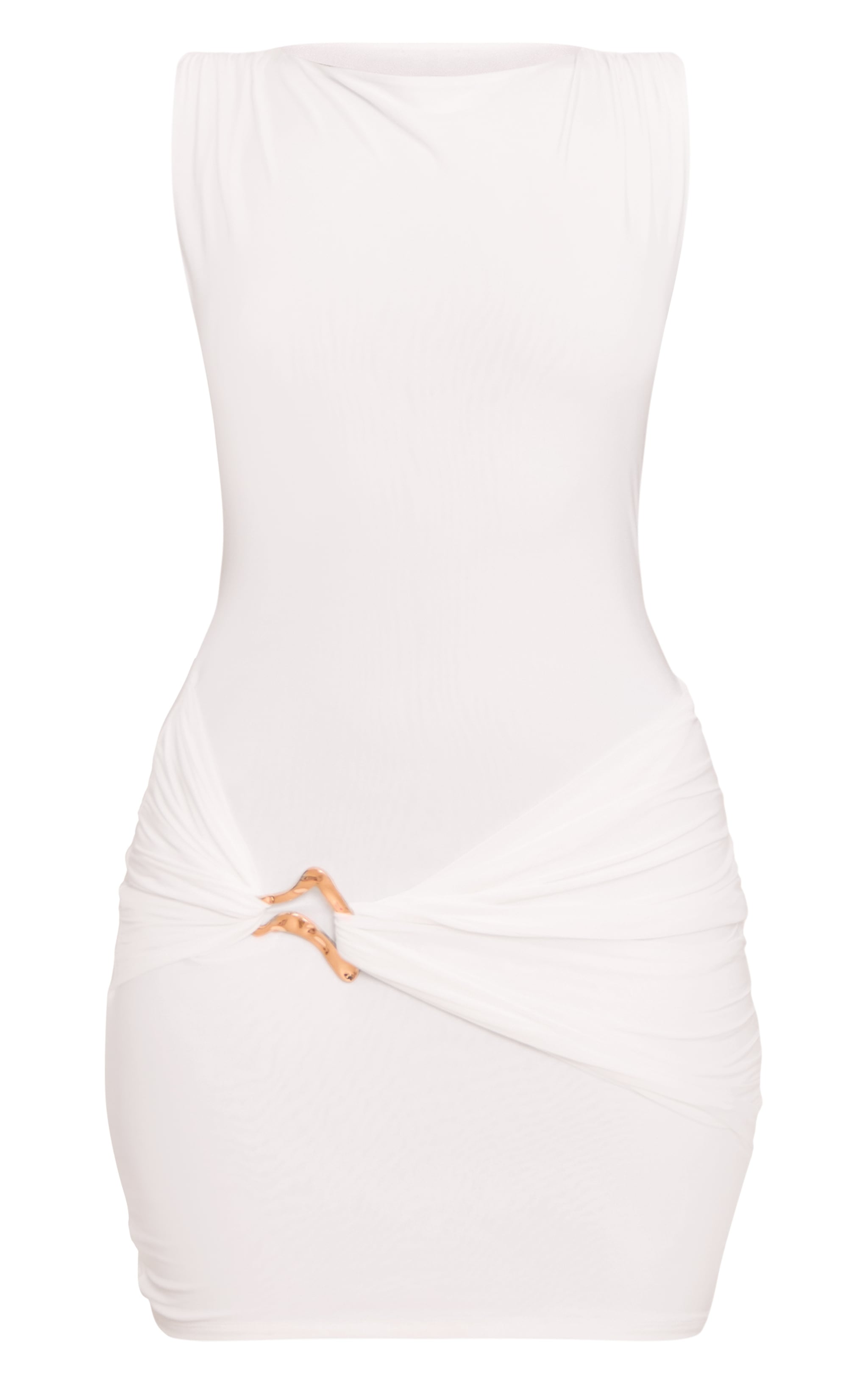 White Slinky Ruched Trim Detail Mini Dress image 5