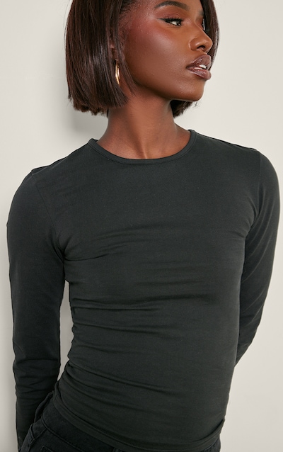 Tall Black Premium Cotton Long Sleeve Fitted T-shirt
