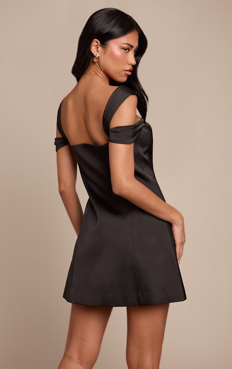 Black Satin Strappy Shift Dress image 2