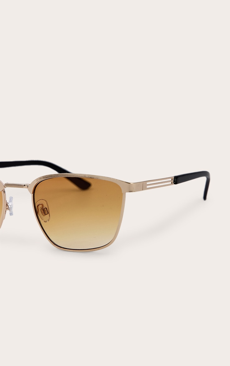 Gold Metal Frame Square Bar Peach Lens Sunglasses image 4