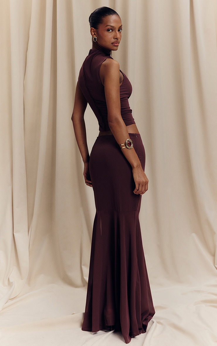 Dark Plum Chiffon High Neck Cowl Top image 2