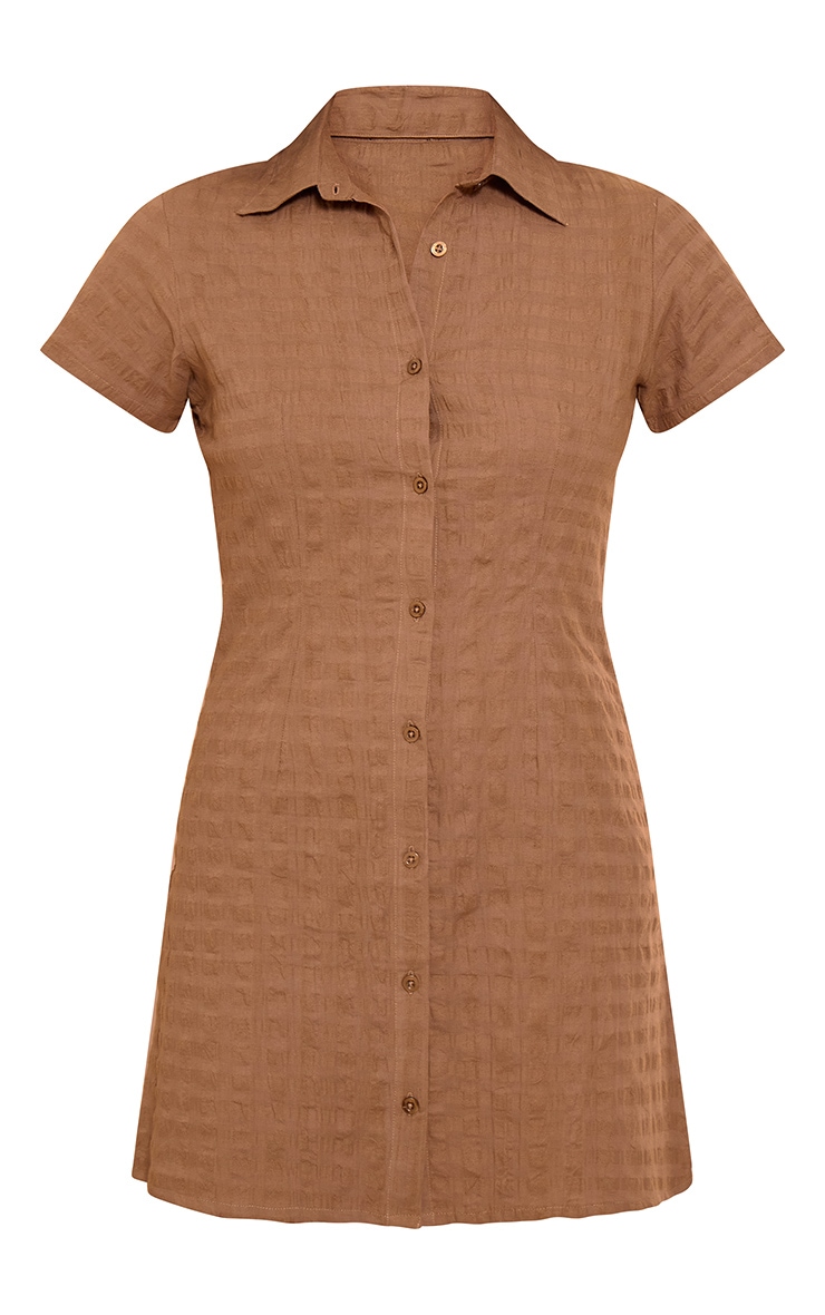 Taupe Textured Cap Sleeve Shirt Dress image 5