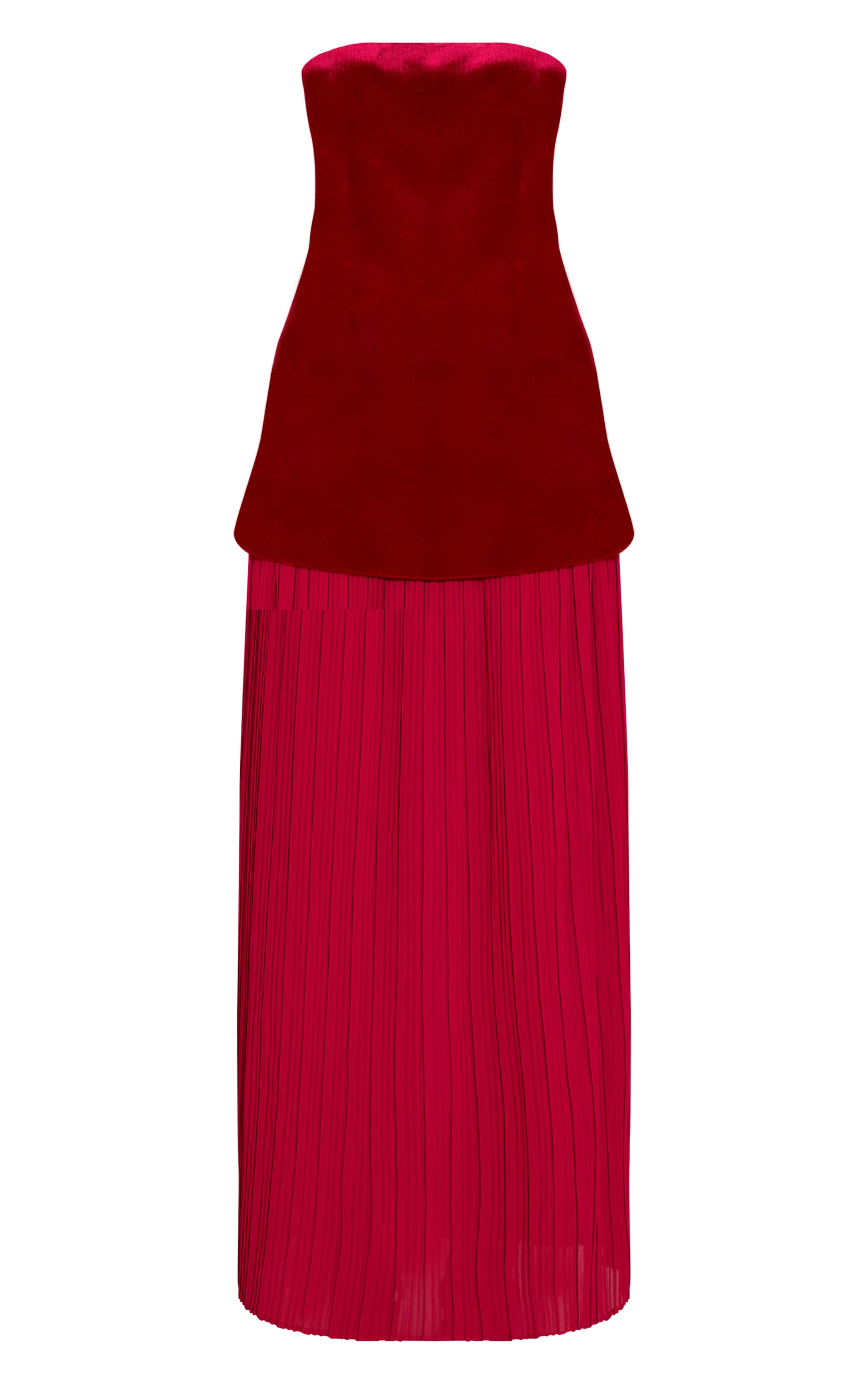 Wine Velvet Bandeau Pleated Chiffon Skirt Panel Maxi Dress image 5
