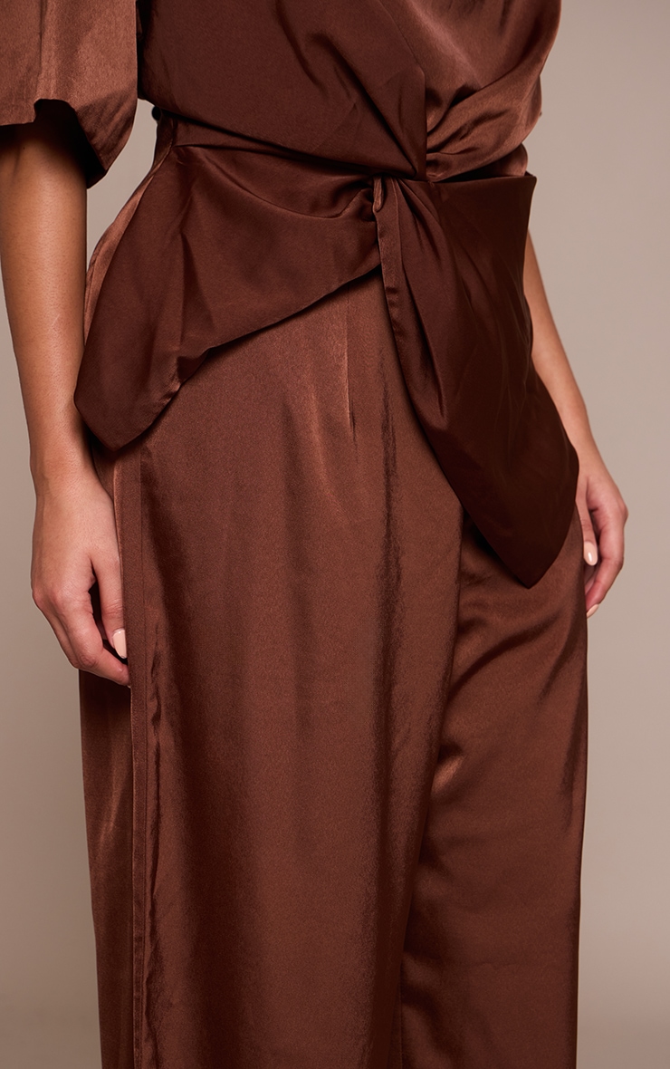 Plus Chocolate Satin Wide Leg Pants image 4