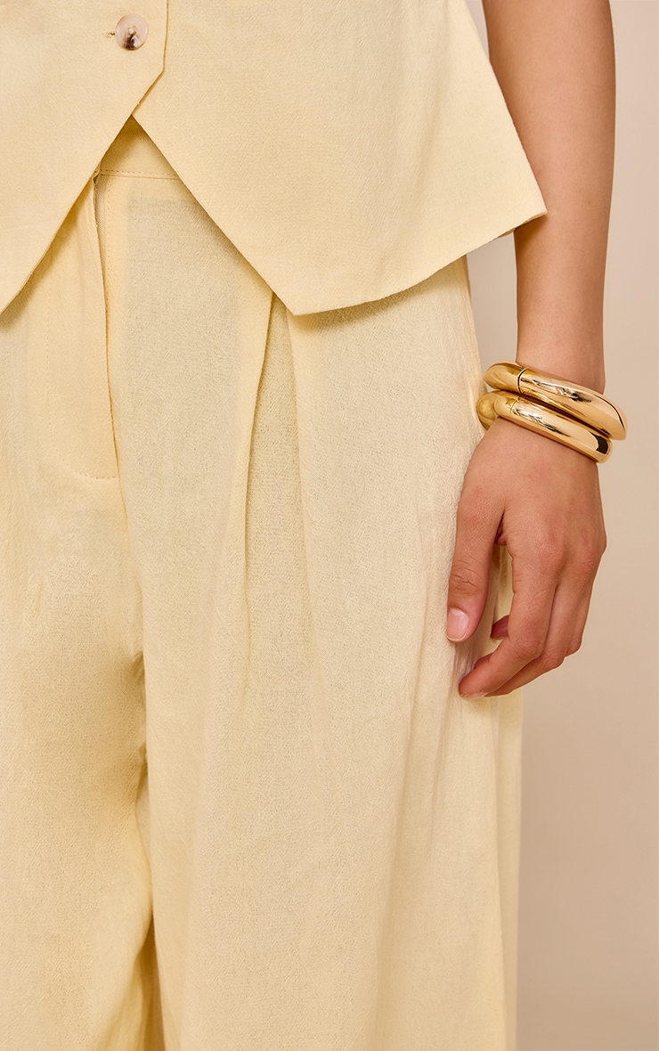 Butter Yellow Linen Look Wide Leg Pleated Pants image 4