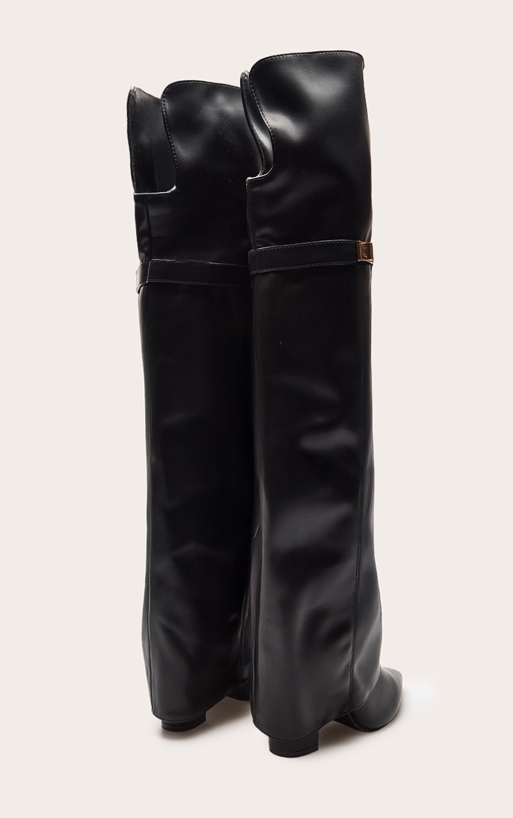 Black Faux Leather Block Heel Over The Knee Boots image 4