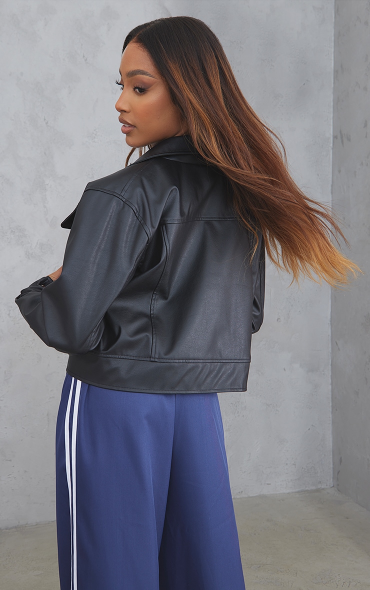 Black Double Zip Faux Leather Jacket image 2