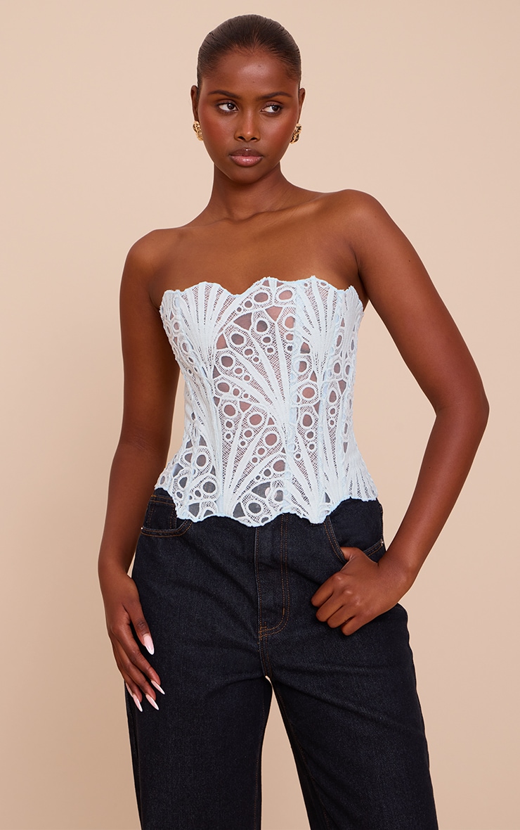 Mint Textured Sheer Floral Lace Corset image 1