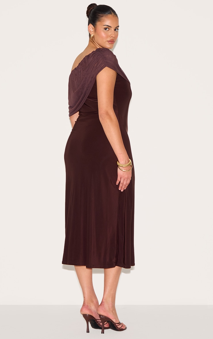 Plus Dark Chocolate Double Layer Slinky Mesh Overlay Maxi Dress image 2