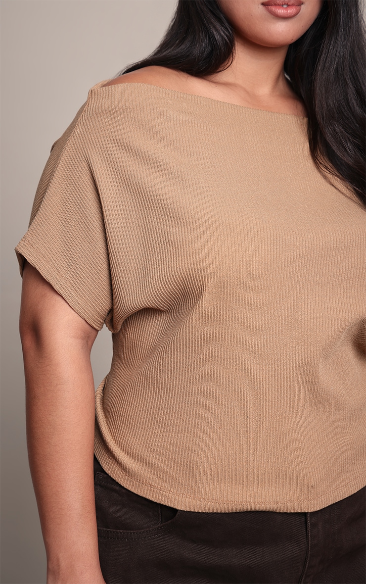 Plus Tan Thick Rib Asymmetric Slouchy Long Top image 4