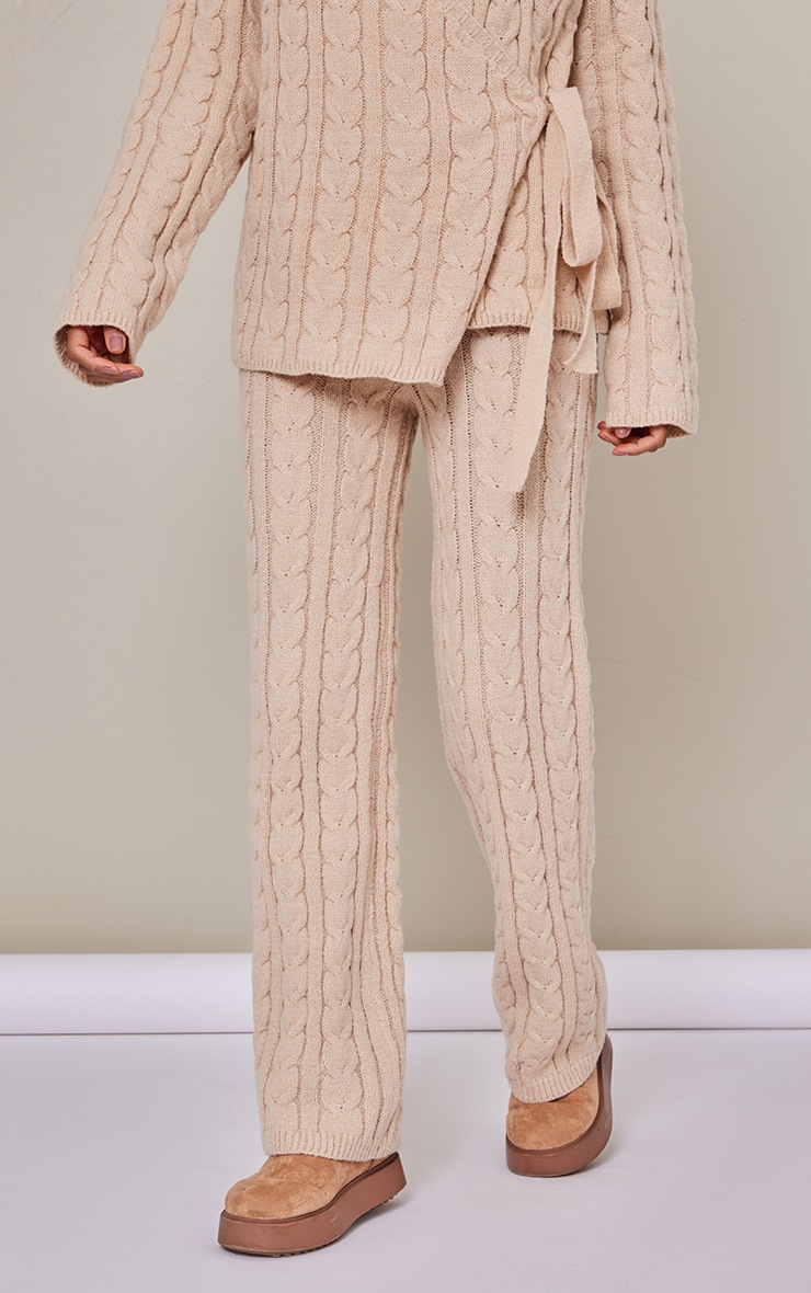 Stone Chunky Cable Knit Straight Leg Pants image 2