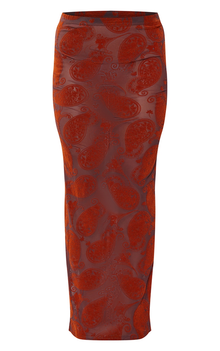  Brown Swirl Devore Mesh Maxi Skirt - Image 5