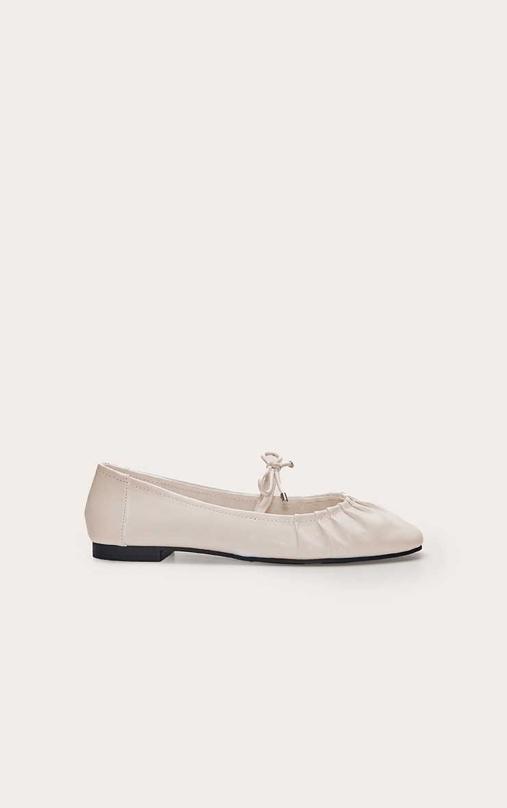 Cream Bow Ruched Ballet Flats image 2