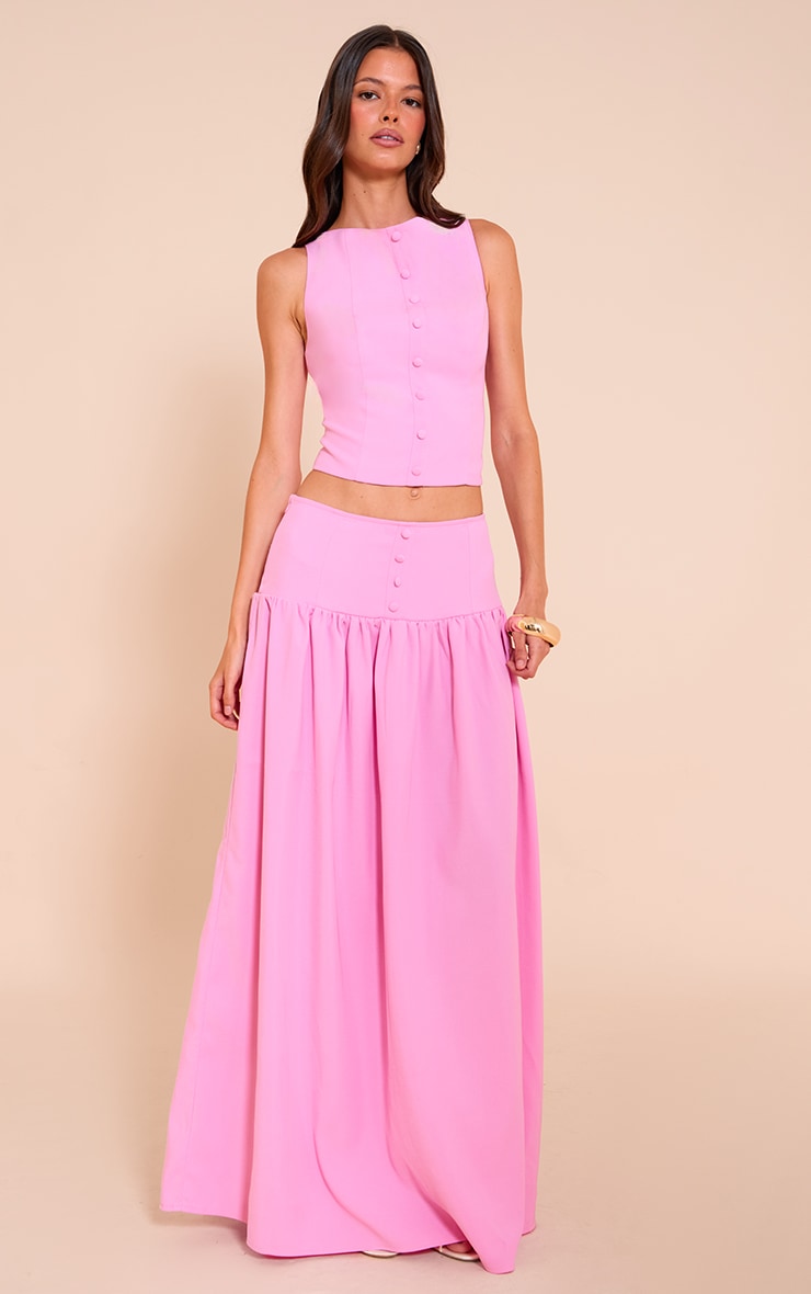 Candy Pink Woven Button Detail Vest image 3