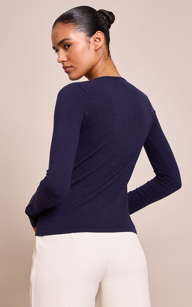 Navy Button Through Fine Knit Cardigan image 2