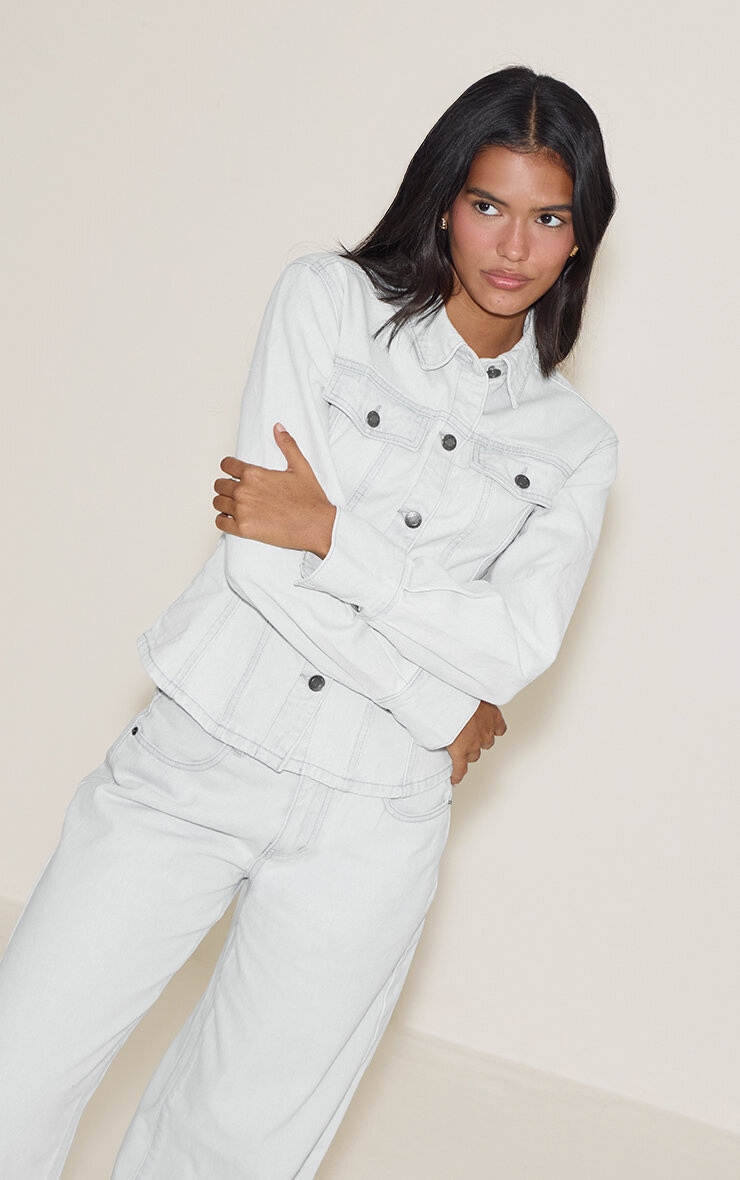 Ice Blue Long Sleeve Cinch Waist Denim Jacket image 1