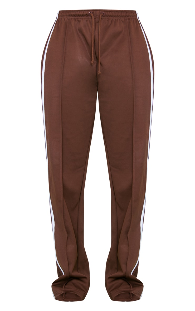 Tall Chocolate Brown Tricot Side Stripe Wide Leg Joggers image 5