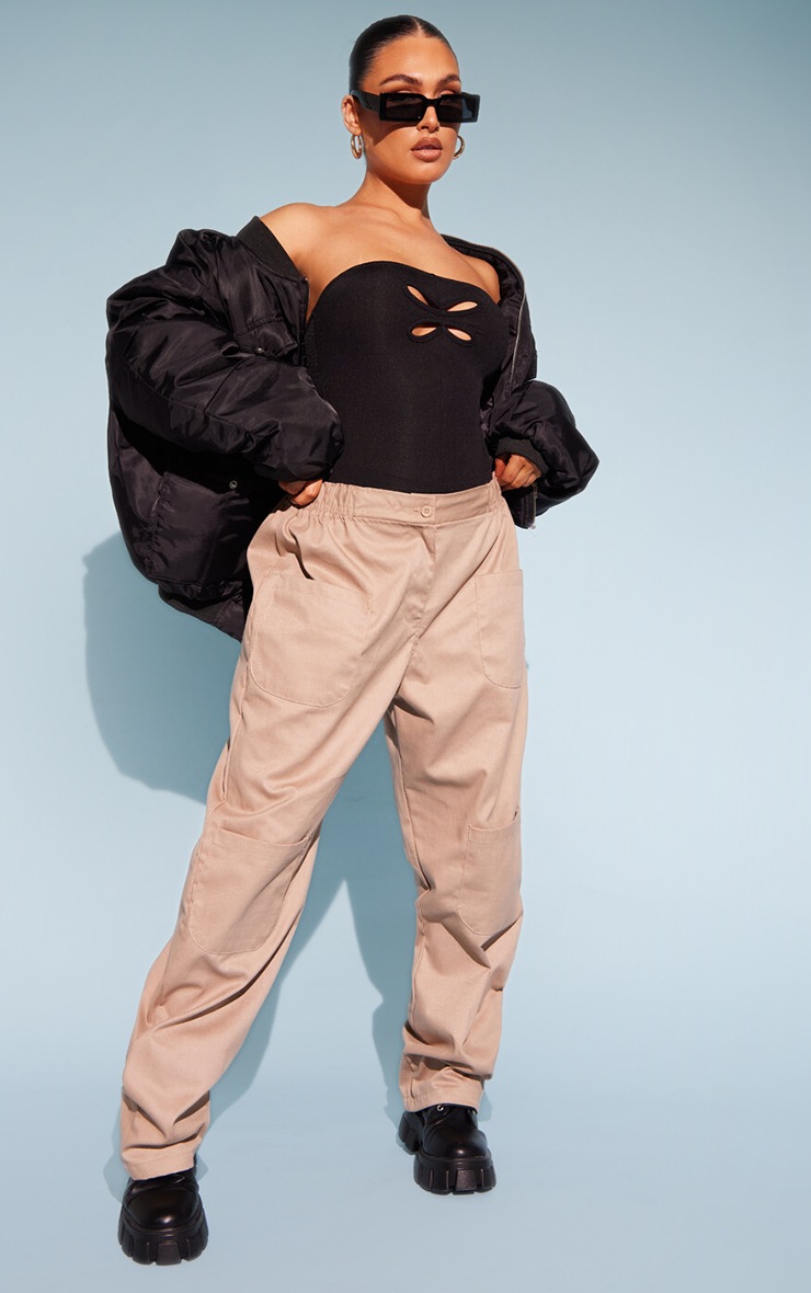 Black Rib Cutout Bandeau Bodysuit image 1