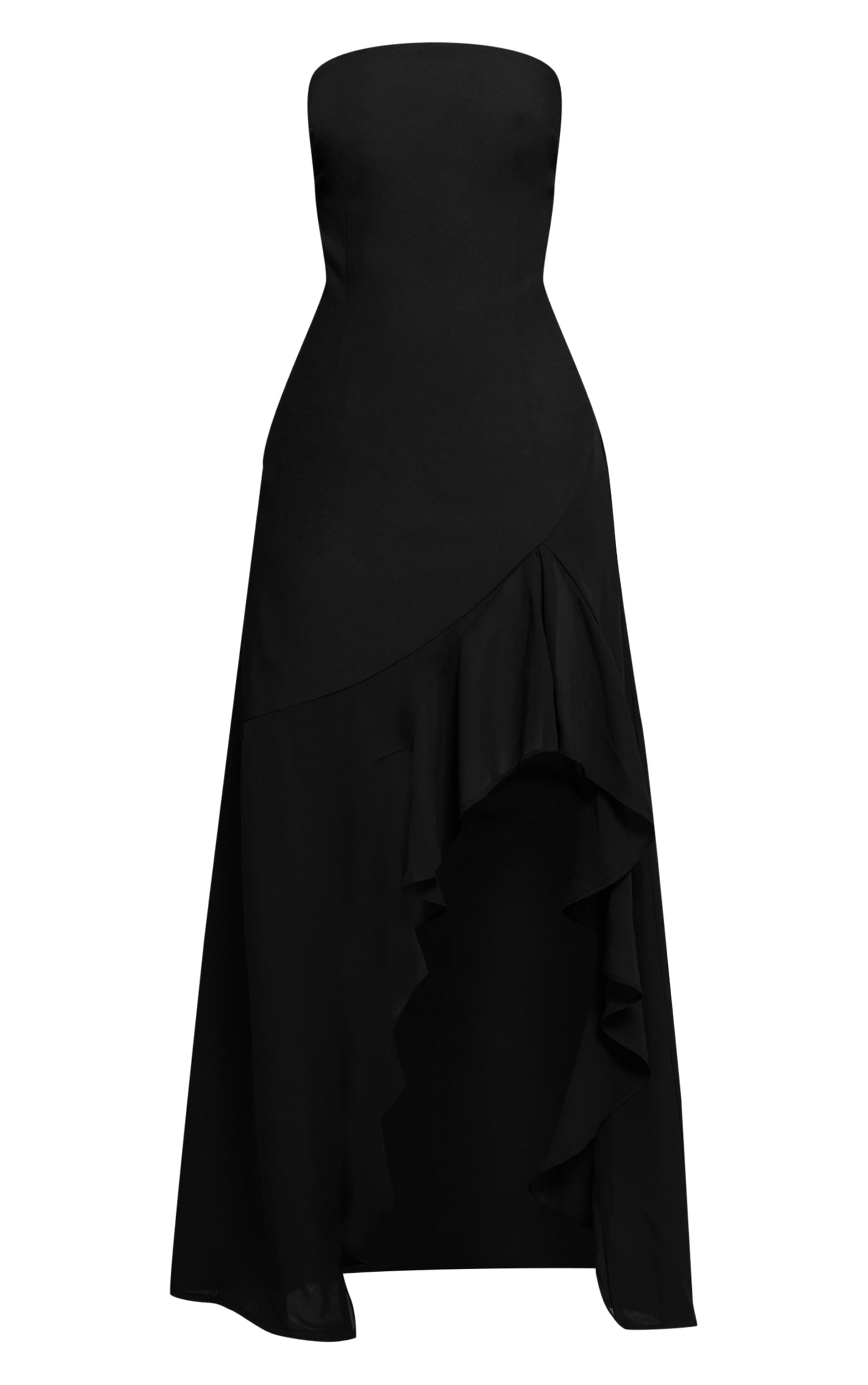 Petite Black Ruffle Asymmetric Bandeau Dress image 5