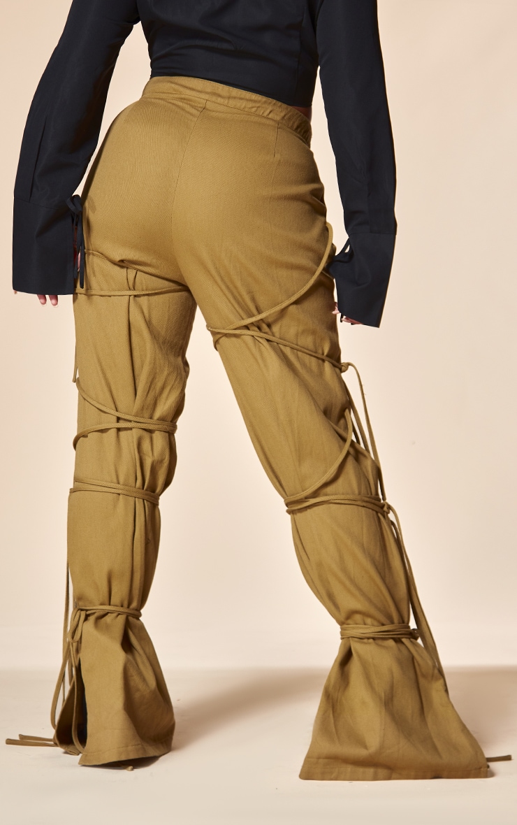 PLT Label Plus Olive Low Rise Tie Detail Trousers image 3