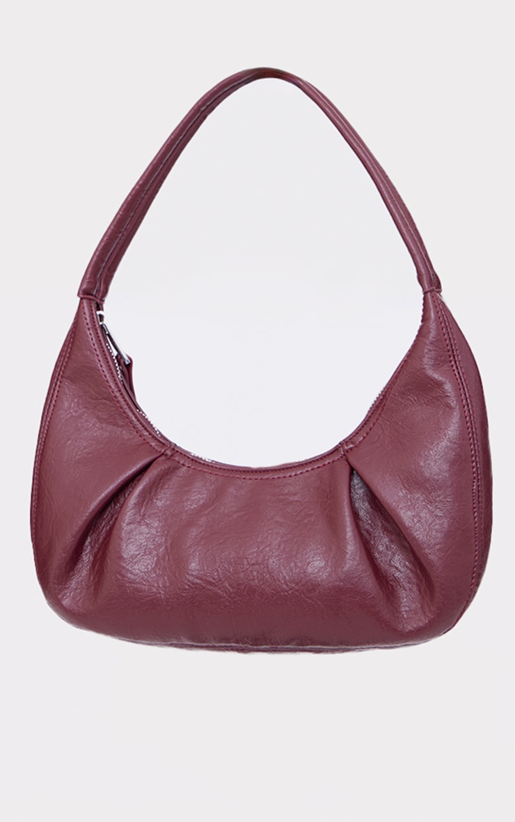 Burgundy Crinkle Pu Pleat Detail Shoulder Bag image 2