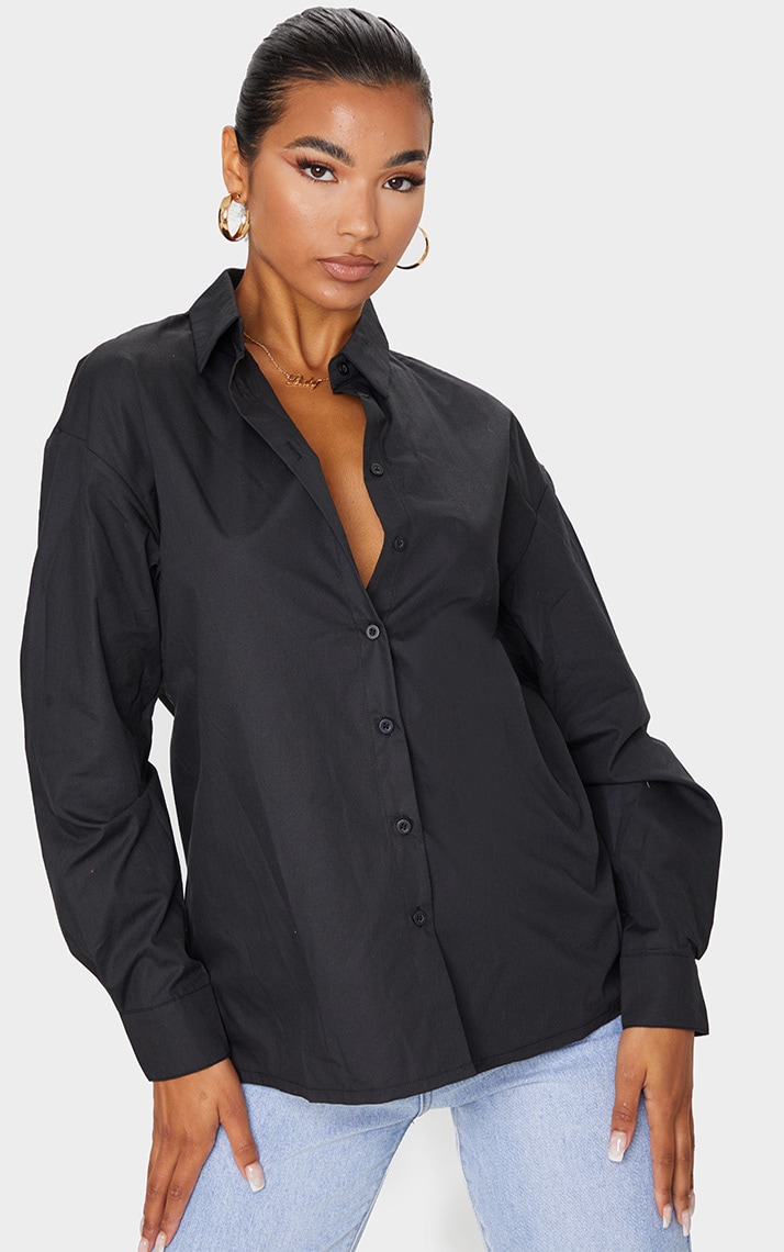 Black Button Cotton Oversized Shirt image 1