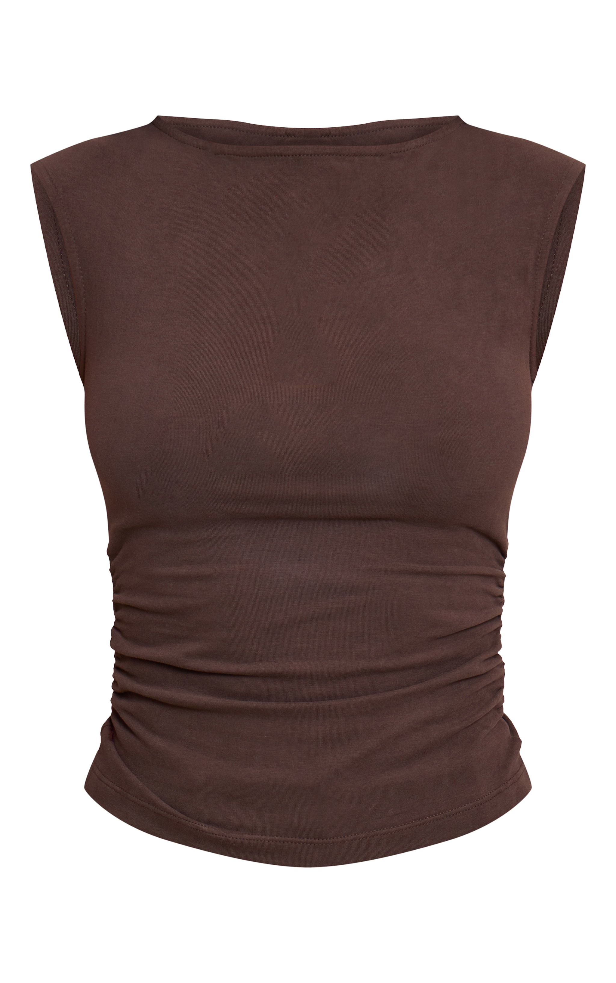 Dark Chocolate Soft Cotton Ruched Side Sleeveless Top image 5