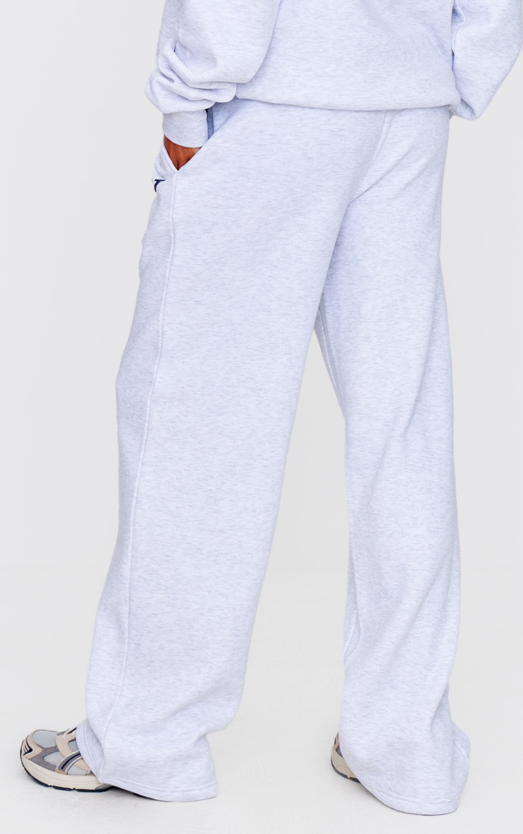 PRETTYLITTLETHING Tall Grey Marl Logo Wide Leg Track Pants image 3