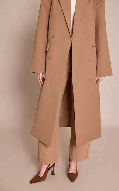 Tan Faux Suede Gold Buckle High Stiletto Court Heels