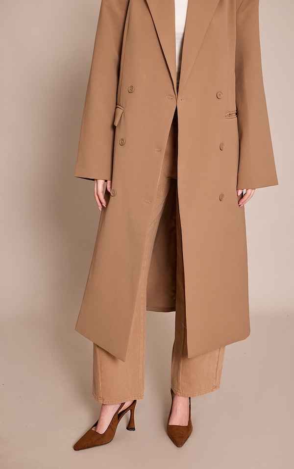 Tan Faux Suede Gold Buckle High Stiletto Court Heels