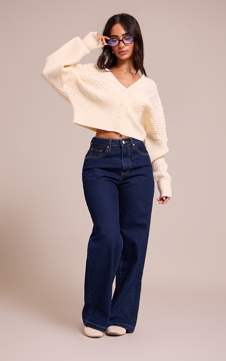 Petite Cream Cable Knit Off Shoulder Cardigan image 3