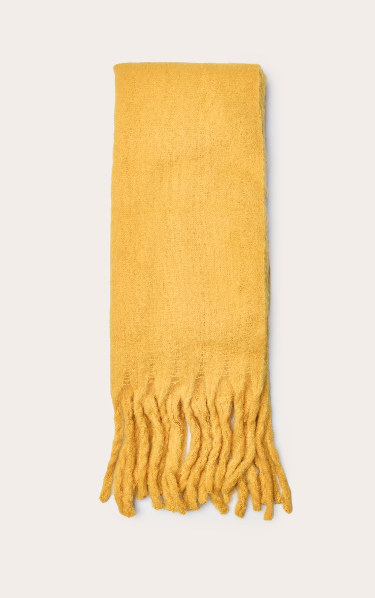 Mustard Brushed Knit Tassel Scarf image 2
