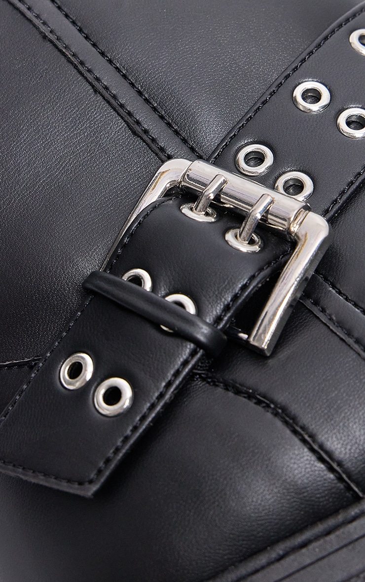 Black Wide Fit PU Chunky Sole Buckle Ankle Boots image 4