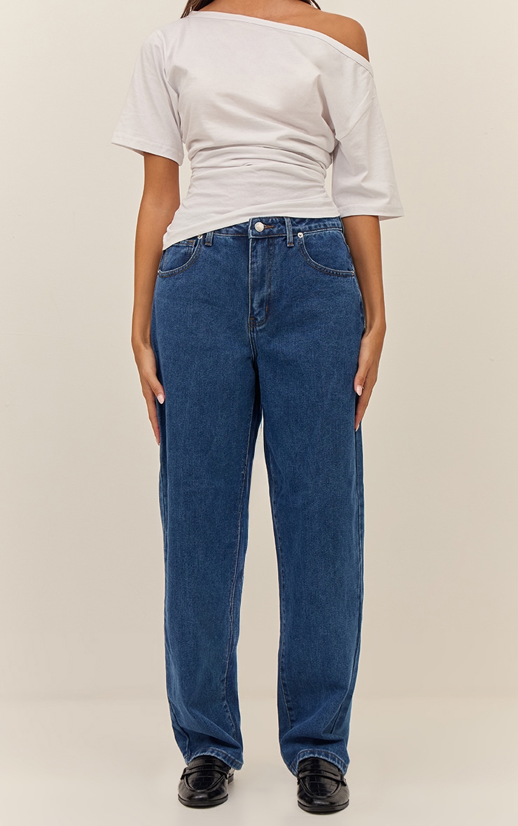 PRETTYLITTLETHING Dark Blue High Waist Boyfriend Jeans image 2