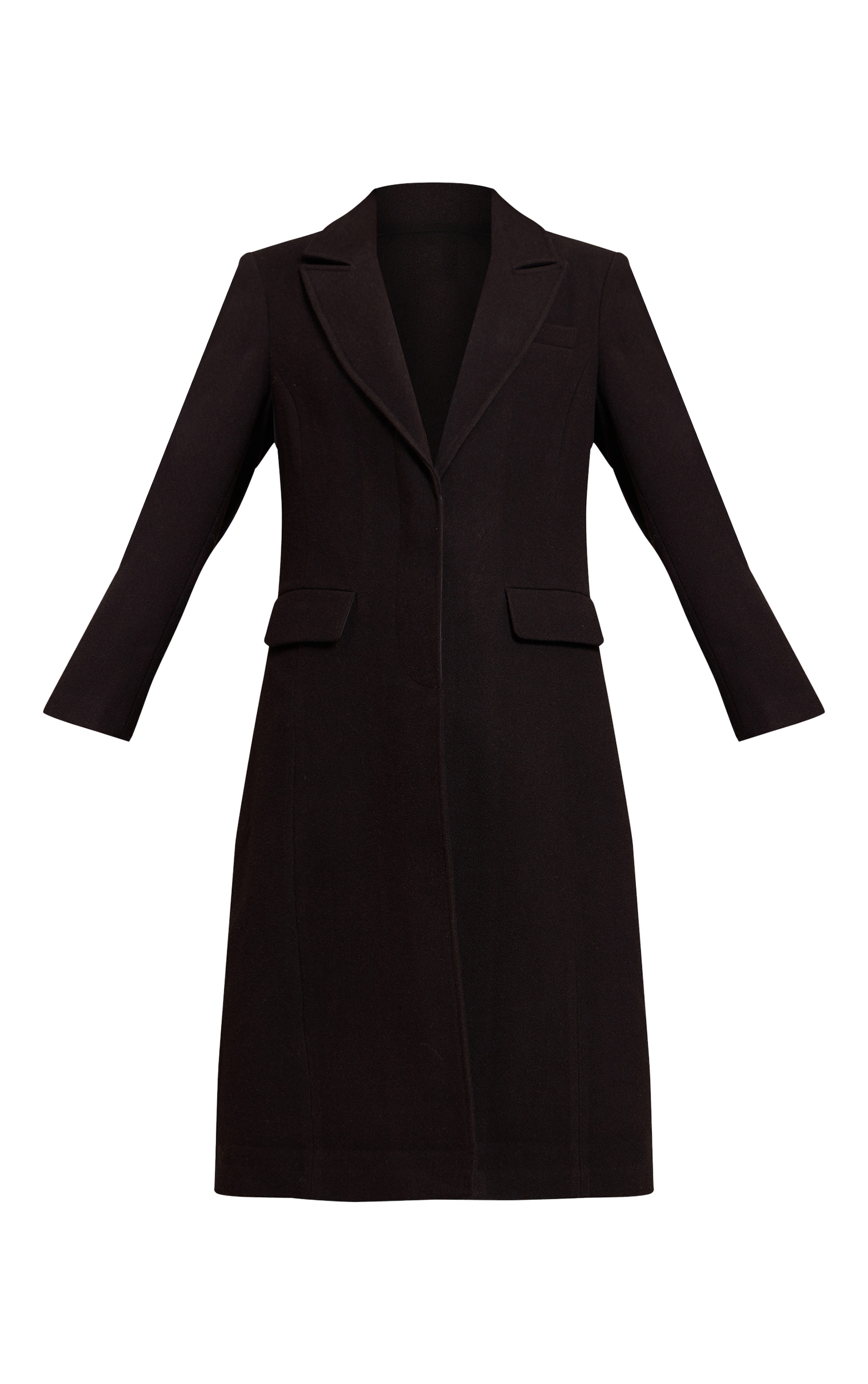 Black Single Breasted Seam Detail Wool Look Maxi Coat image 5