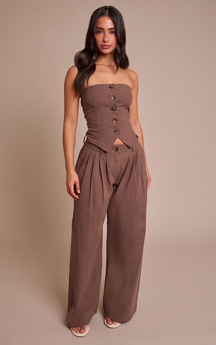 Petite Chocolate Woven Bandeau Button Up Top image 3