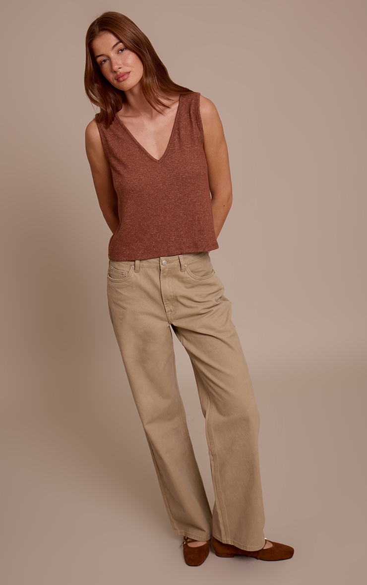 Chocolate Soft Knit V Neck Slouchy Vest Top image 3