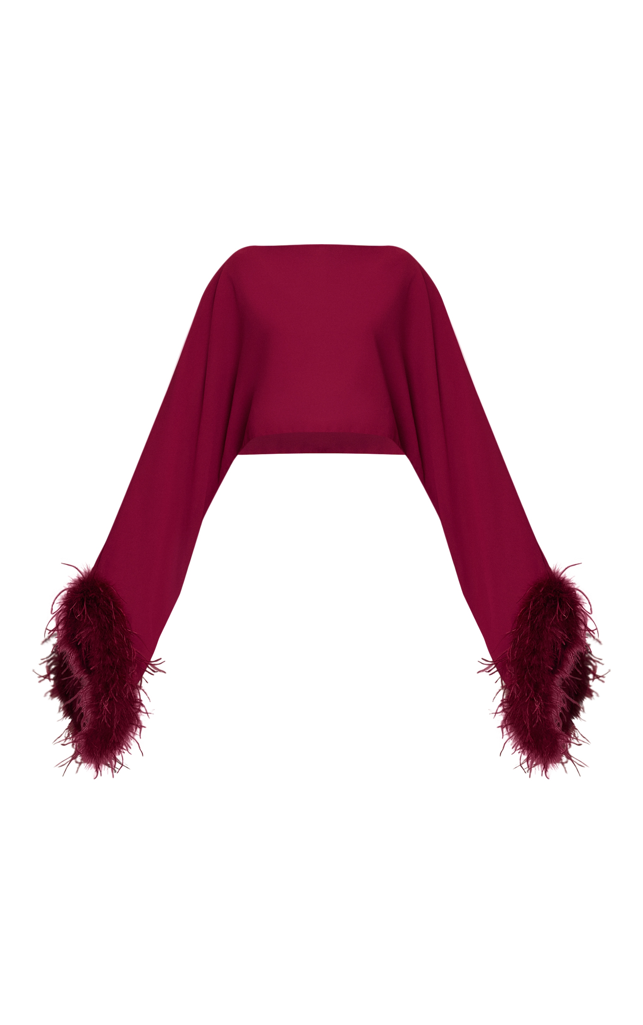 Wine Extreme Feather Cuff Ruched Bodycon Dress