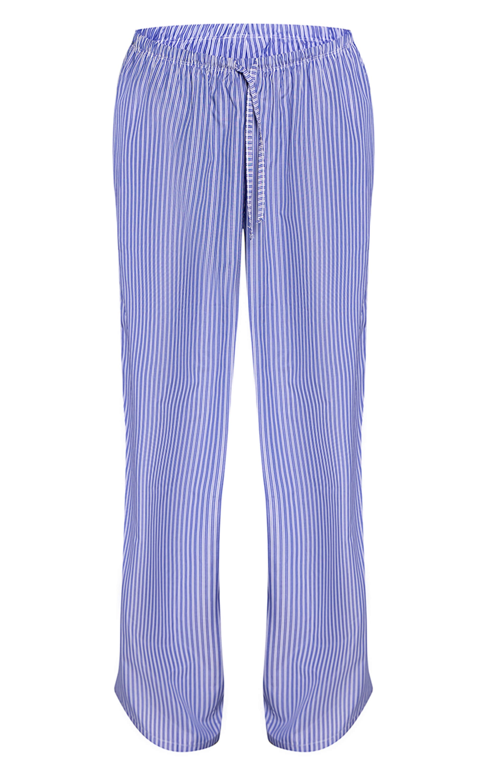 Blue Striped Print Drawstring Wide Leg Trousers image 5