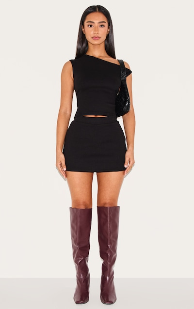 Petite Black Ribbed High Waisted Mini Skirt