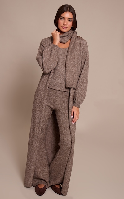 Taupe Knitted Maxi Cardigan