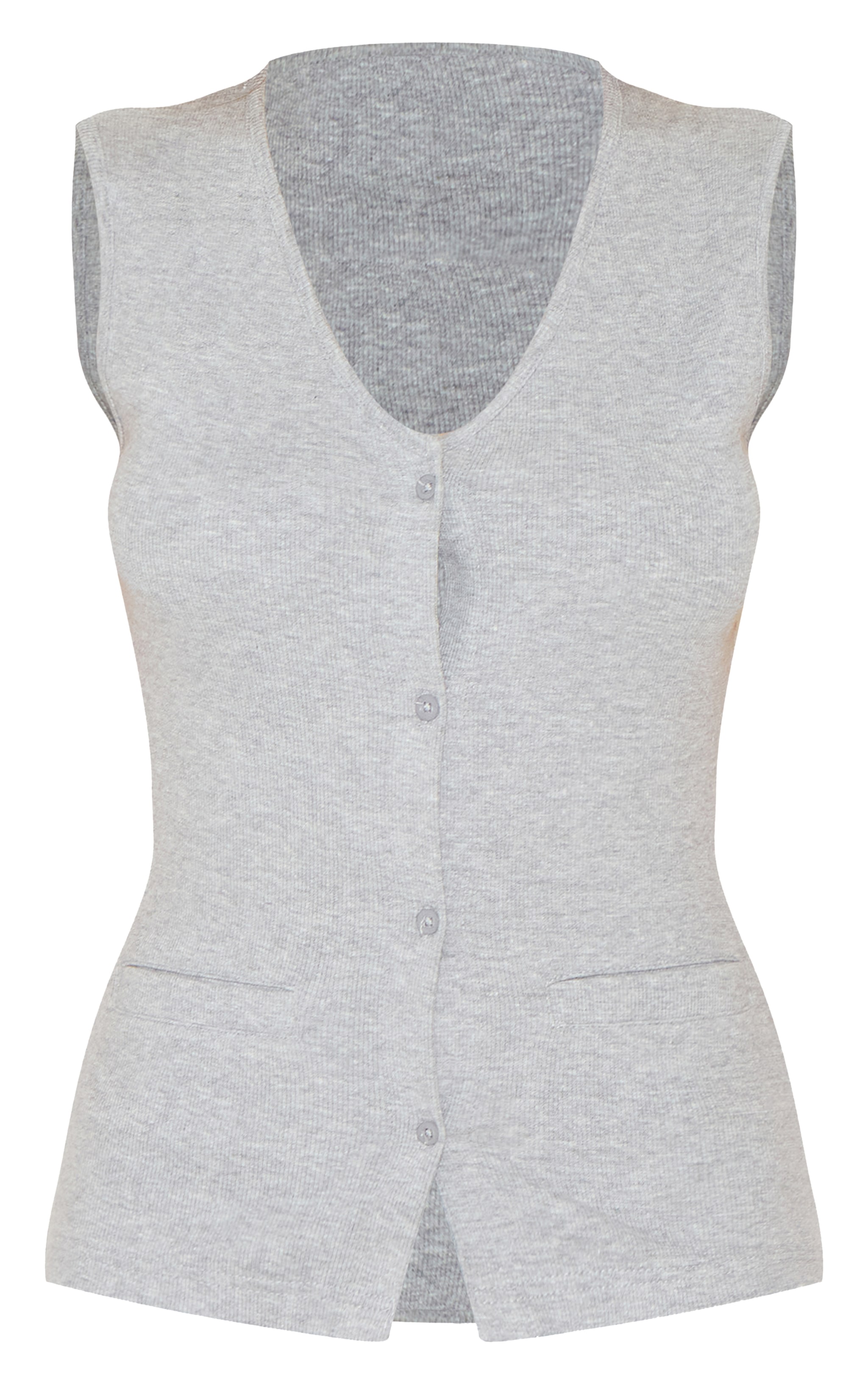 Grey Ribbed Knitted Sleeveless Waistcoat image 5