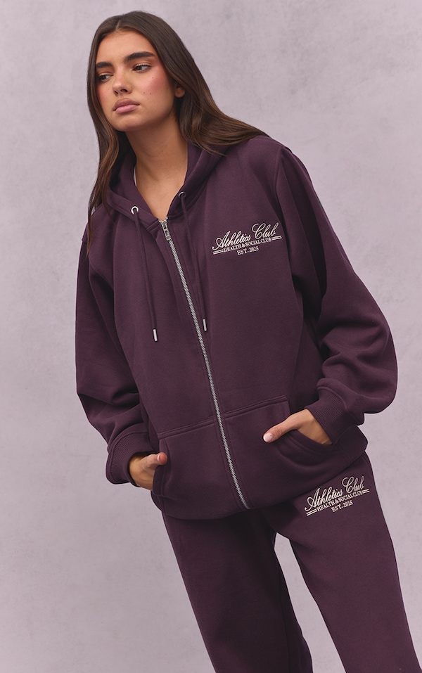 Plum Athletics Club Cotton Fleece Oversized Full Zip Hoodie