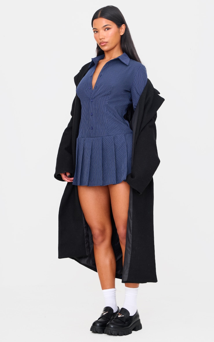 Navy Stripe Shirt Pleated Skort Romper image 3