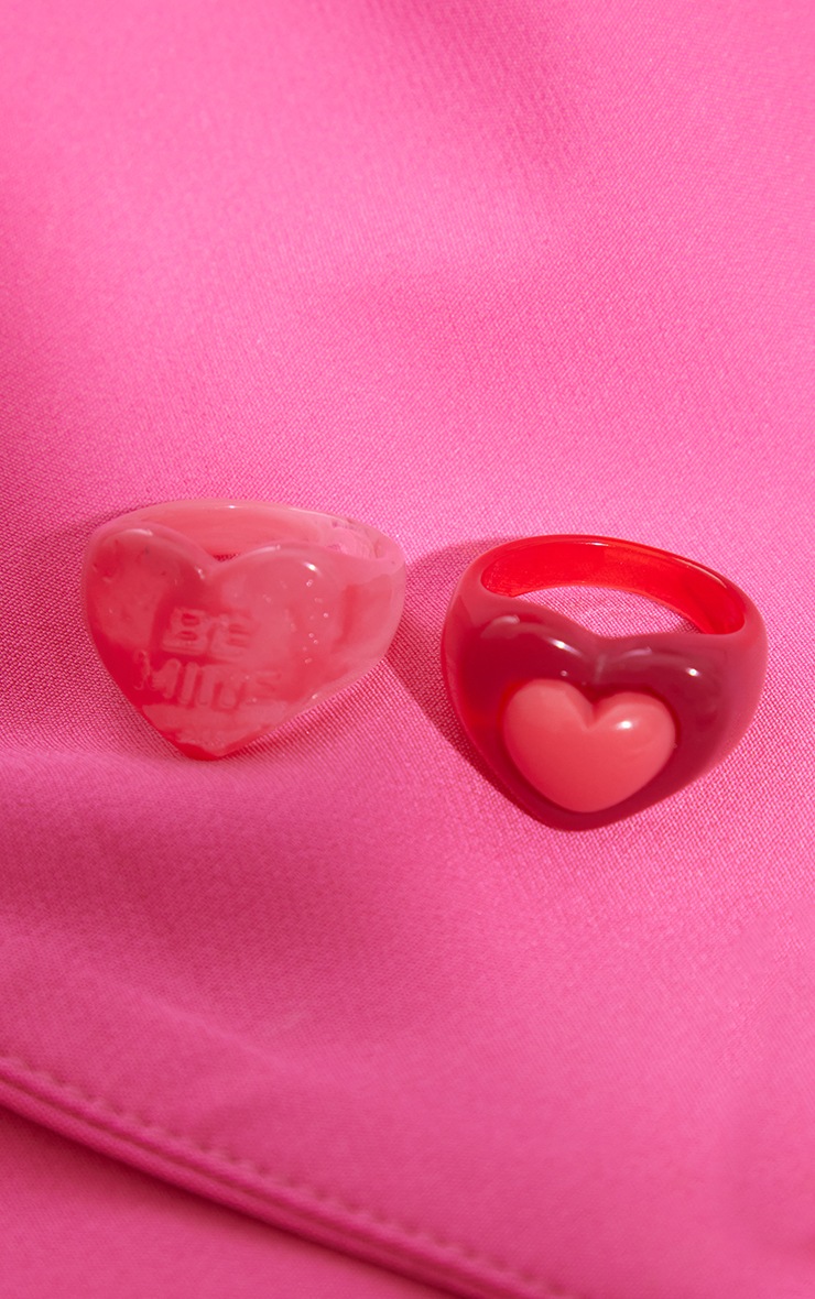 Pink Resin Be Mine Ring Set image 2