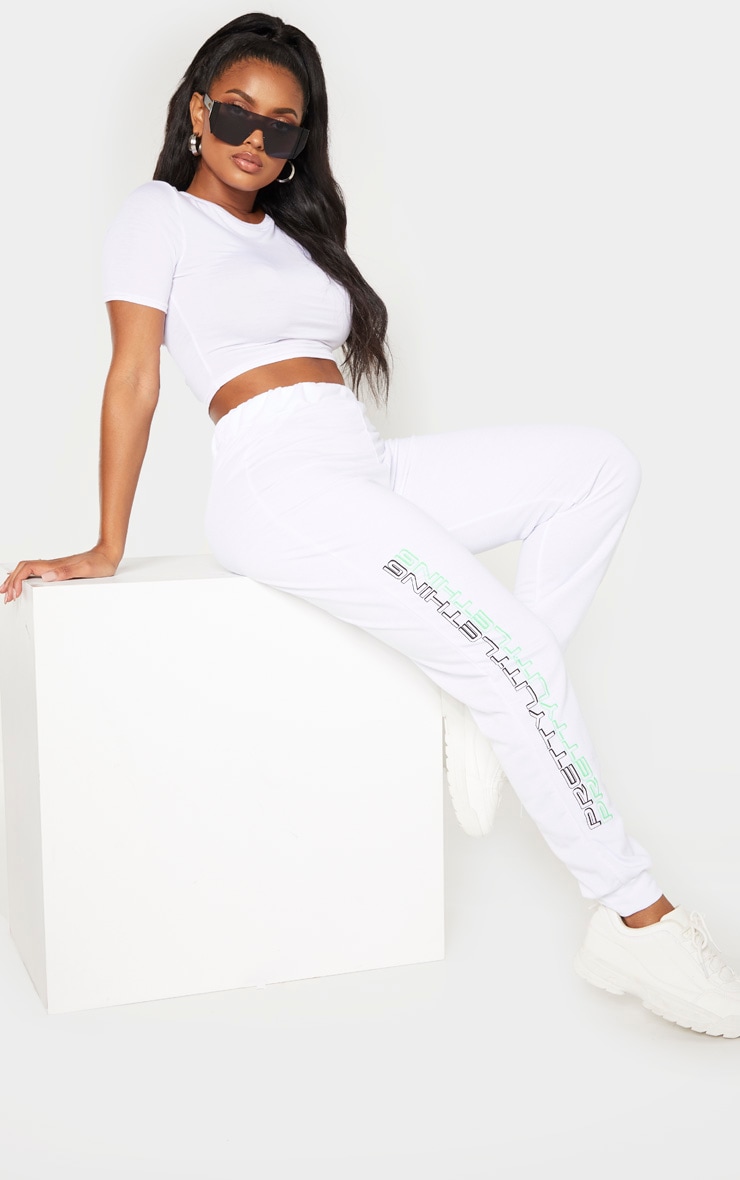 PRETTYLITTLETHING Shape White Printed Drawstring Joggers