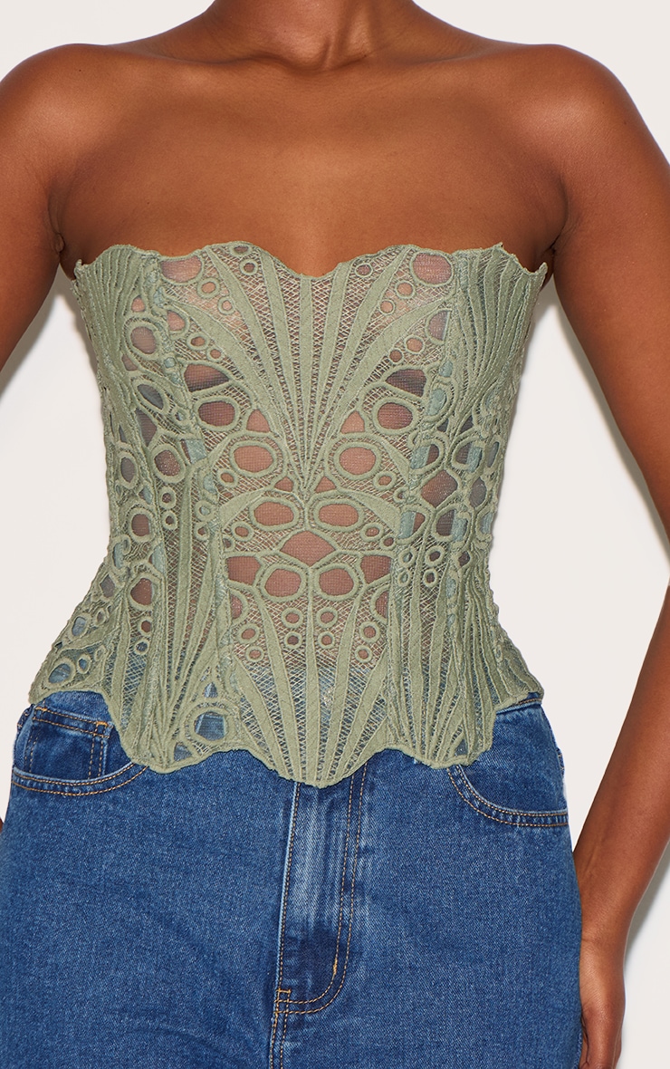 Sage Textured Sheer Floral Lace Corset image 4