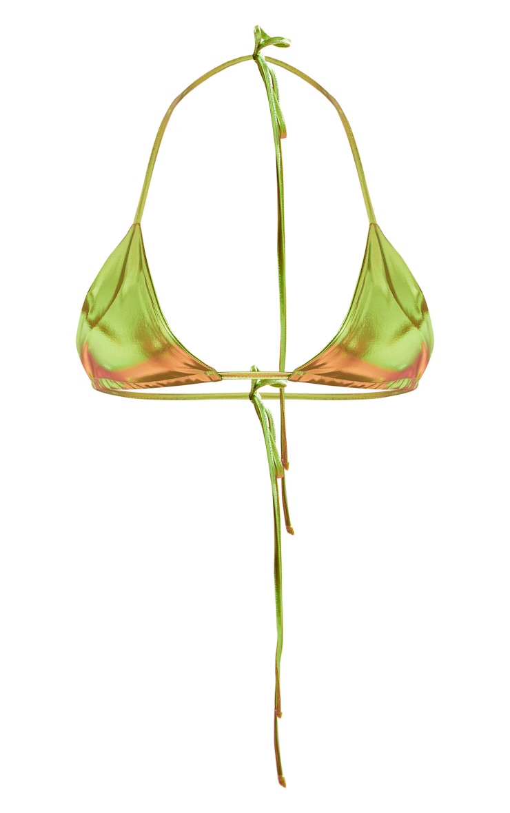 Green Metallic Triangle Bikini Top PrettyLittleThing QA