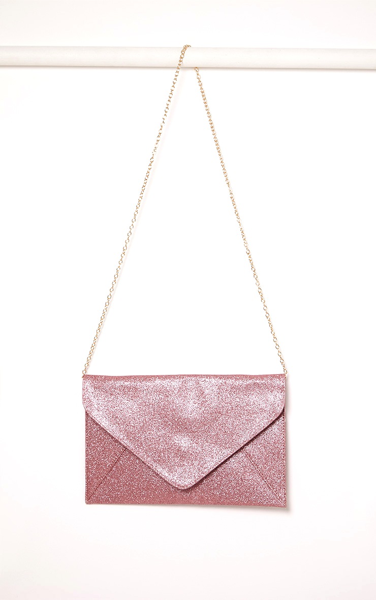 pink glitter clutch bag