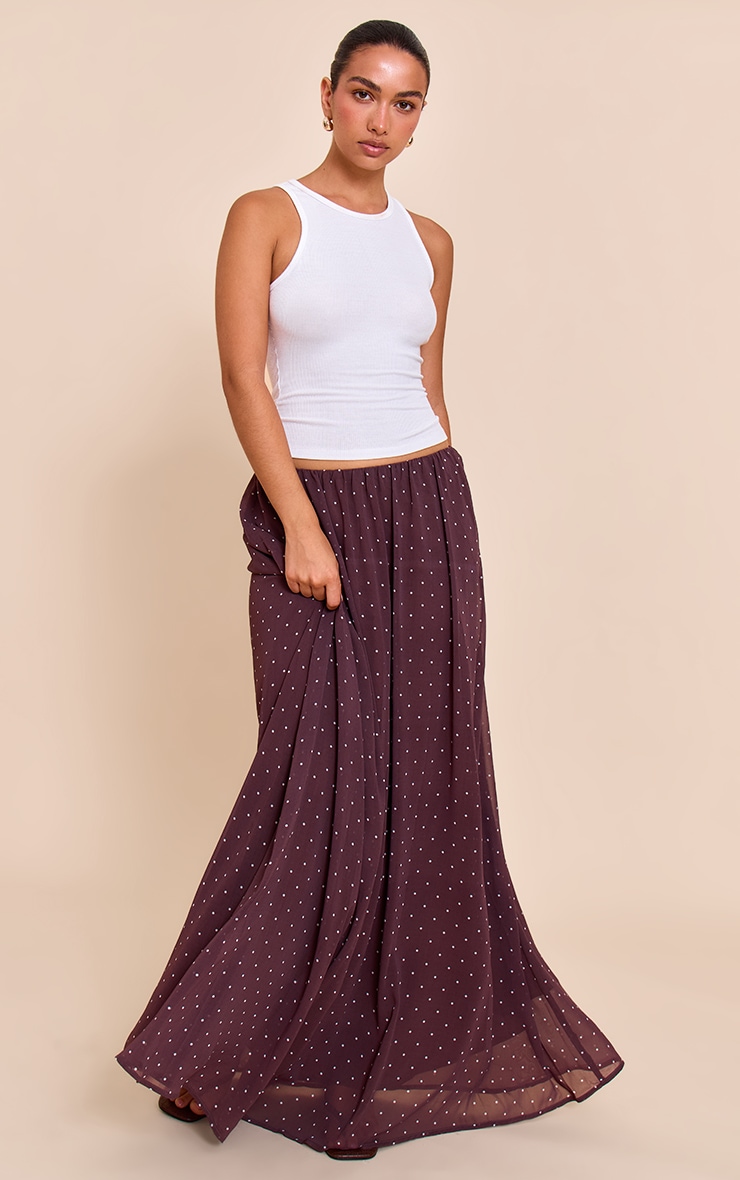 Brown Polka Dot Chiffon Maxi Skirt image 1